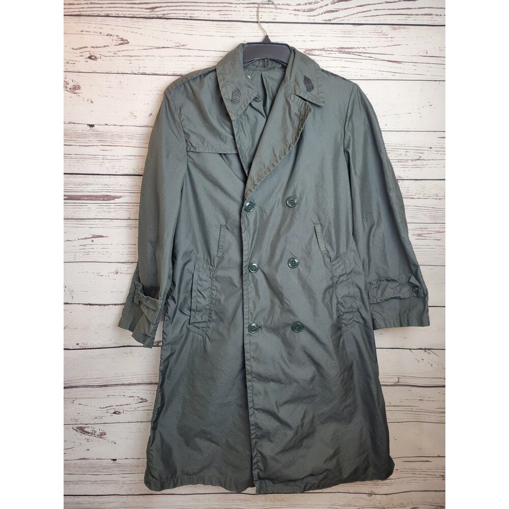 Vtg US Army AG-274 Military Quarpel Raincoat Green Double Breasted Mens Size 36R